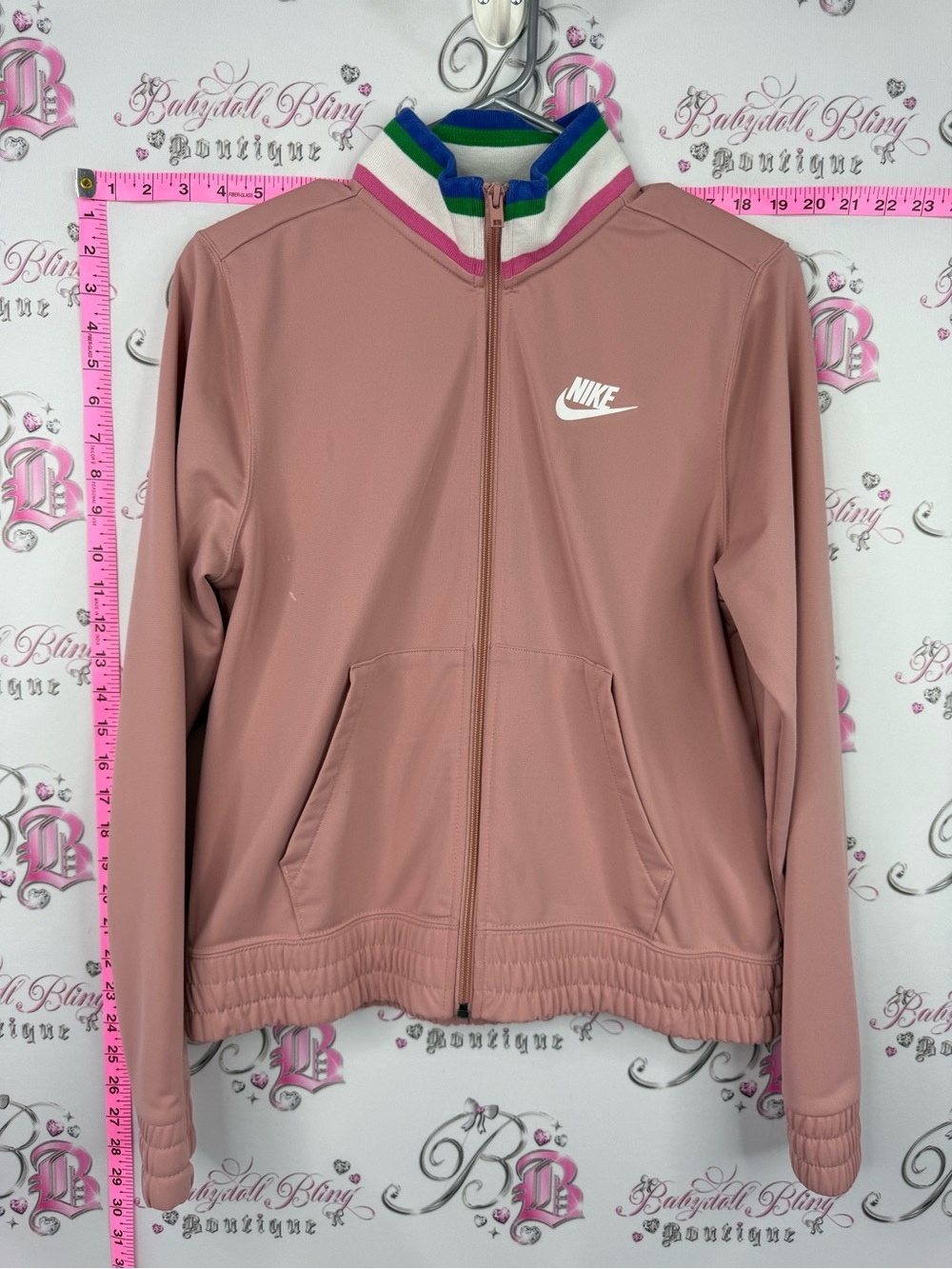 Nike sweater Women's Dusty Rose Track Jacket with Multicolor Stripe Collar